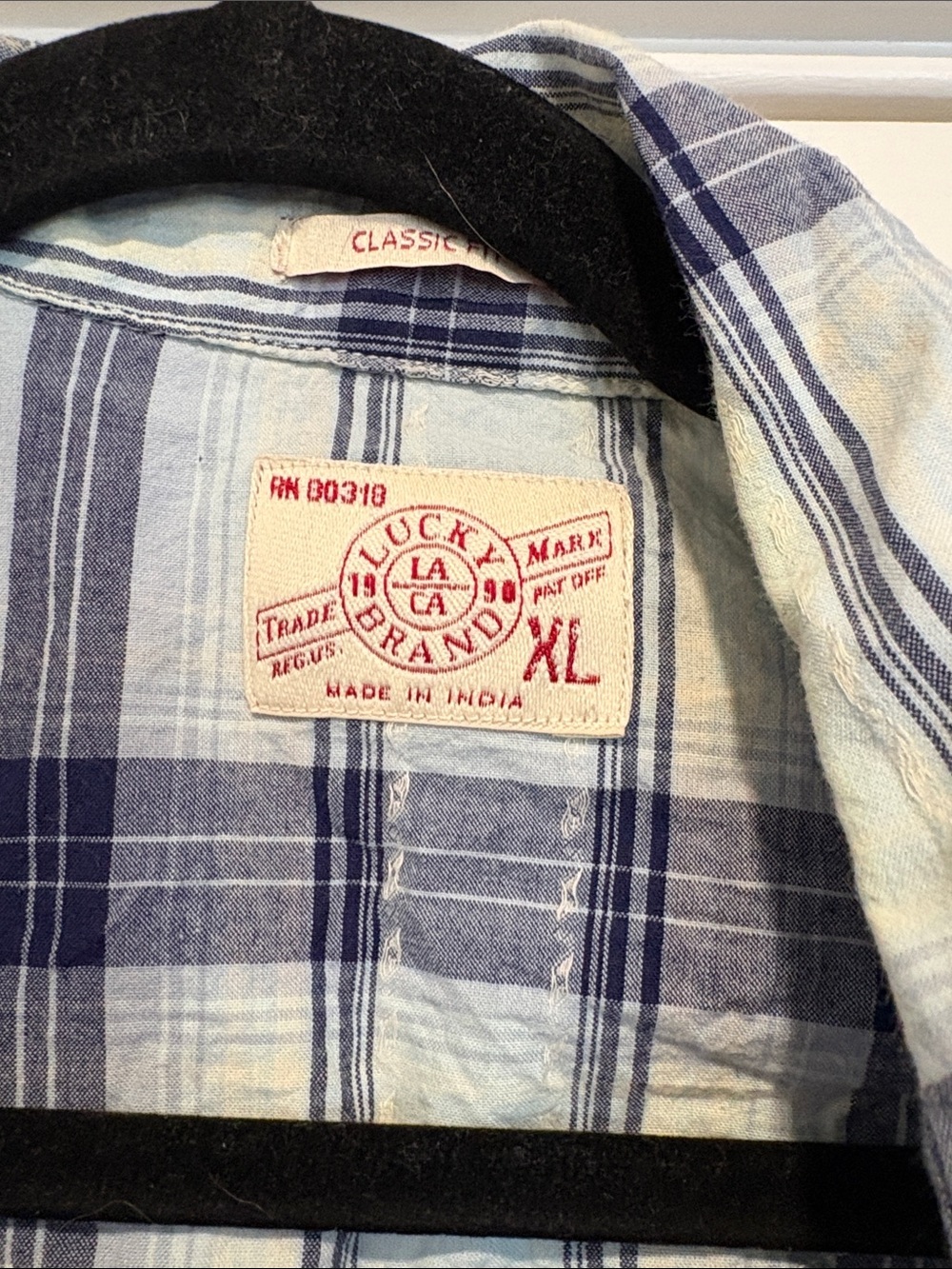 Lucky Brand Men’s Light Blue and Navy Plaid Button-Down Shirt - Picture 2 of 5
